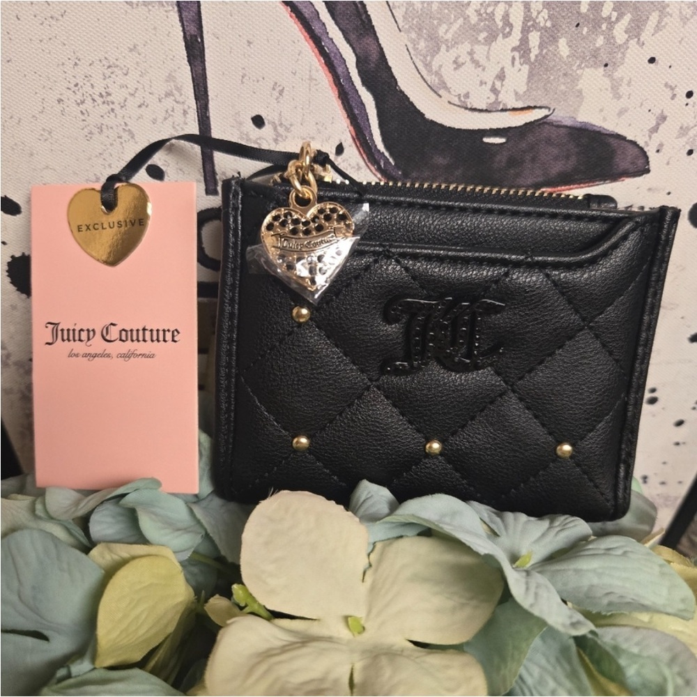 Juicy Couture Black Quilted Card Holder with Gold Details - Picture 2 of 5